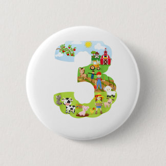 Farm Animals third birthday Party theme number thr 6 Cm Round Badge