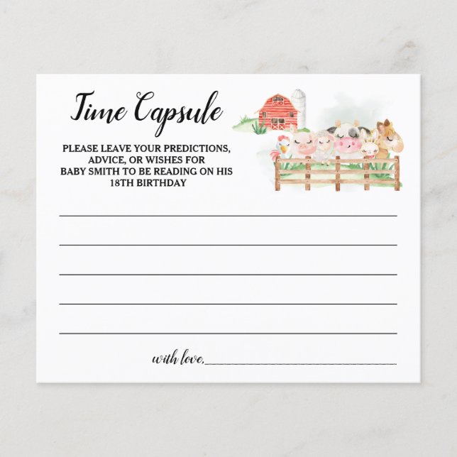 Farm Animals Time Capsule Advice for Baby card (Front)