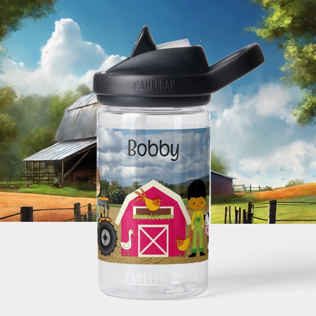 Farm Animals Tractor Add Child's Name Fun Water Bo Water Bottle (Creator Uploaded)