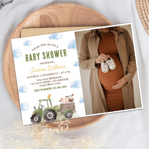 Farm Animals Tractor Baby Shower Photo Invitation