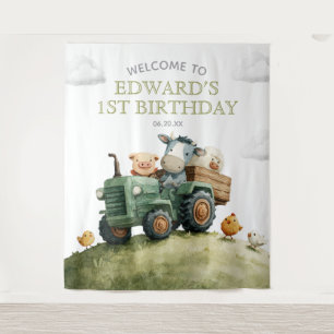 Farm Animals Tractor Birthday Photo Backdrop Tapestry