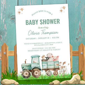 Farm Animals Tractor Gender Neutral Baby Shower Invitation