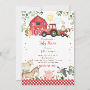Farm Animals Tractor Gender Neutral Baby Shower Invitation