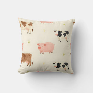 Farm Animals Watercolor Cute Pattern Cushion