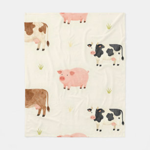 Farm Animals Watercolor Cute Pattern Fleece Blanket