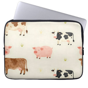 Farm Animals Watercolor Cute Pattern Laptop Sleeve