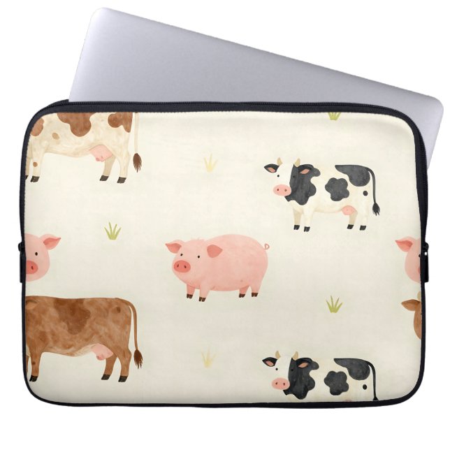 Farm Animals Watercolor Cute Pattern Laptop Sleeve (Front)