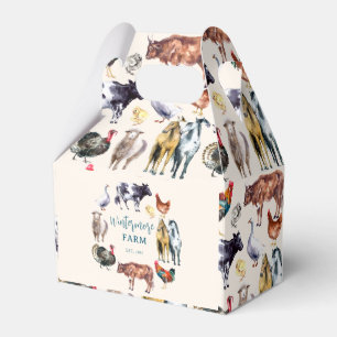 Farm animals watercolor farm business ivory favour box