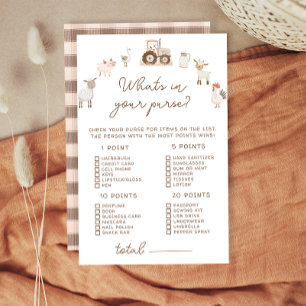 Farm Animals Whats in Your Purse Baby Shower Game