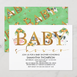 Farm Animals Word Baby Shower Invitation