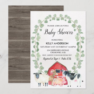 Farm Animals Wreath Baby Shower Invitation