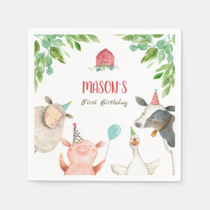 Farm Animals Zoo Boy Birthday Barnyard Greenery Napkin