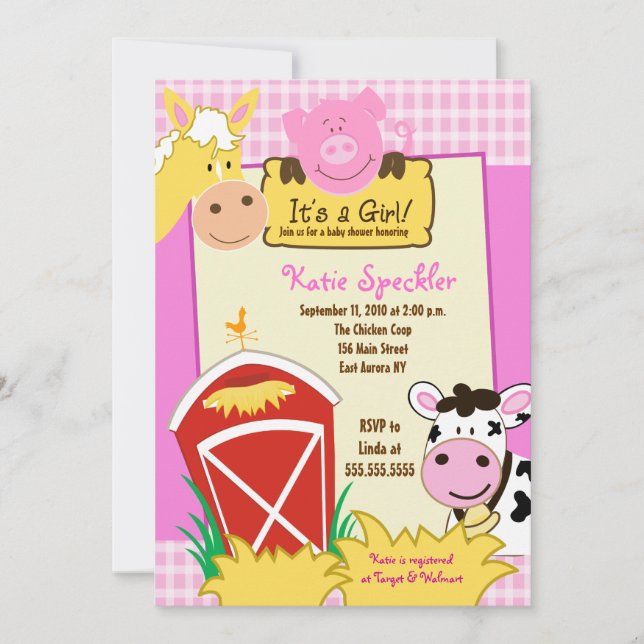 Farm Babies Girl #2 5x7 Baby Shower Invitation (Front)