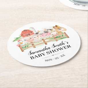 Farm Baby Animals Baby Shower Round Paper Coaster