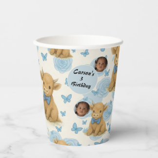 Farm Baby Cow Pattern  – Blue Floral & Butterfly  Paper Cups