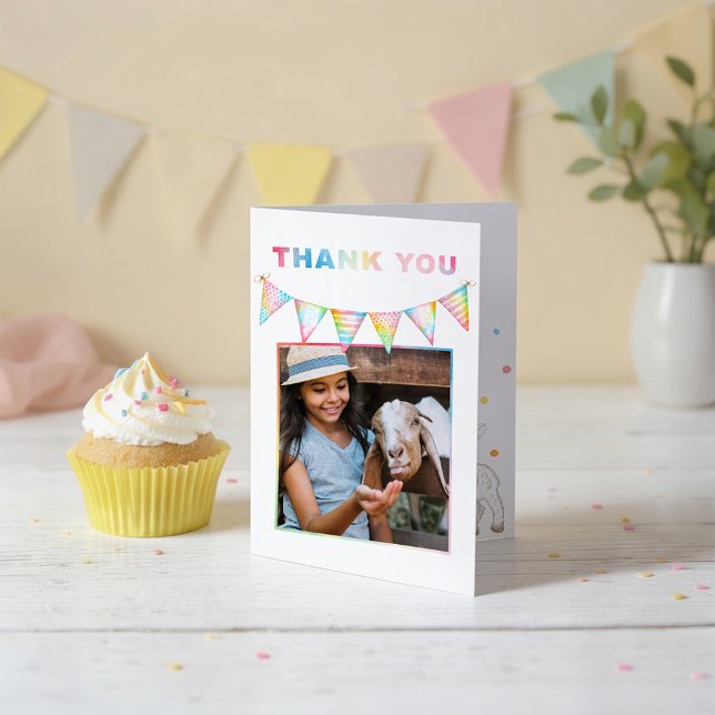 Farm Baby Goat Photo Birthday Thank You Card (Photo Thank You Card)