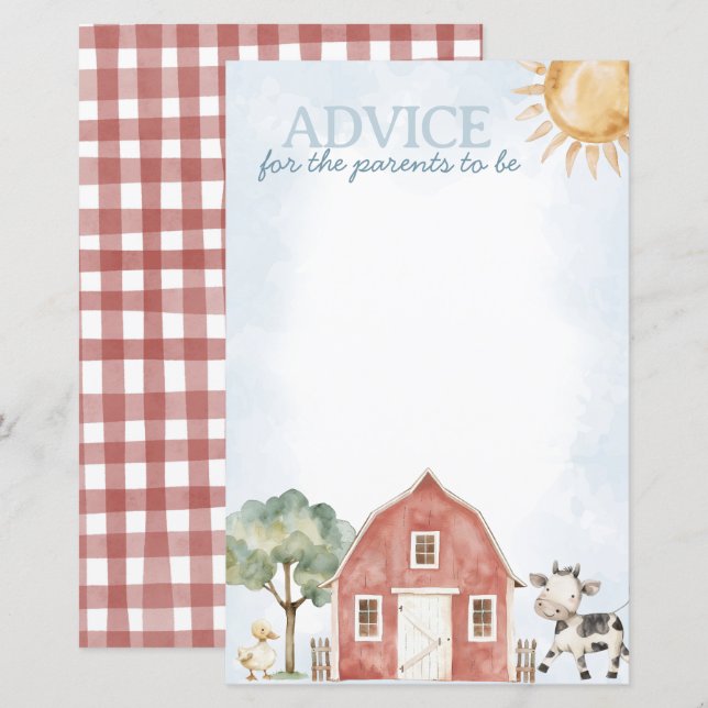 Farm Baby Shower Advice Activity (Front/Back)