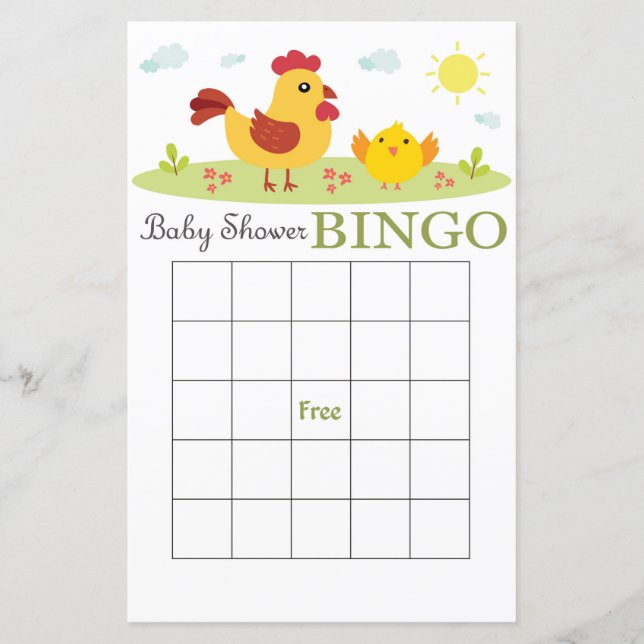 Farm baby shower bingo card (Front)