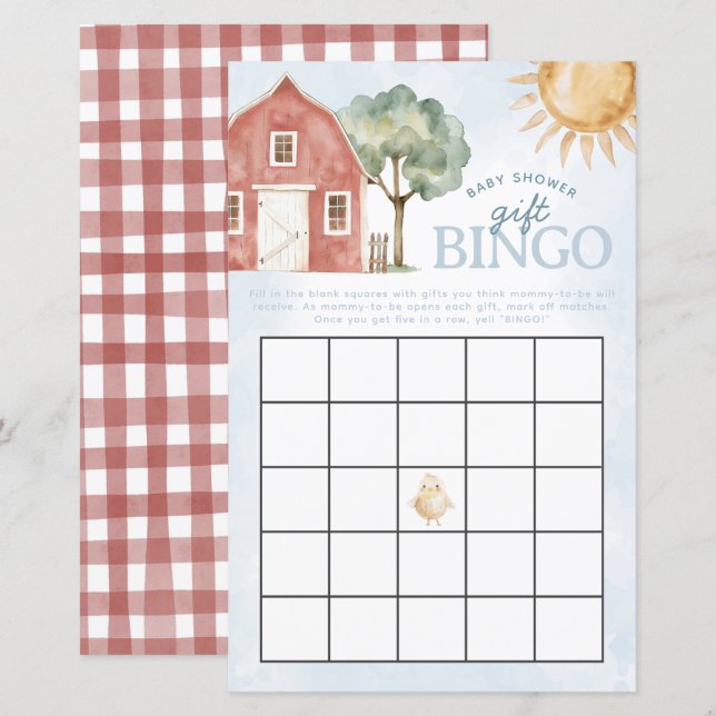 Farm Baby Shower Bingo Game (Front/Back)