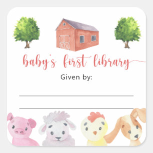 Farm Baby Shower bookplate, books for baby Square Sticker