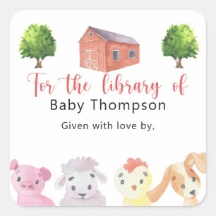 Farm - Baby Shower bookplate, books for baby Square Sticker