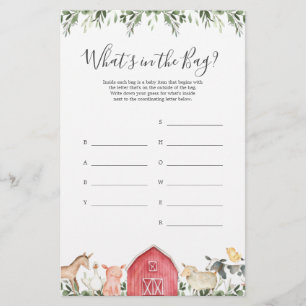 Farm Baby Shower Guess What's in the Bag Game