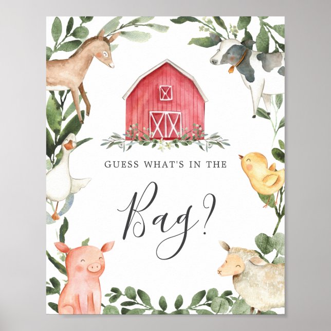 Farm Baby Shower Guess What's in the Bag Game Poster (Front)