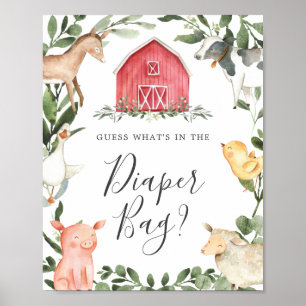 Farm Baby Shower Guess What's in the Diaper Bag Poster