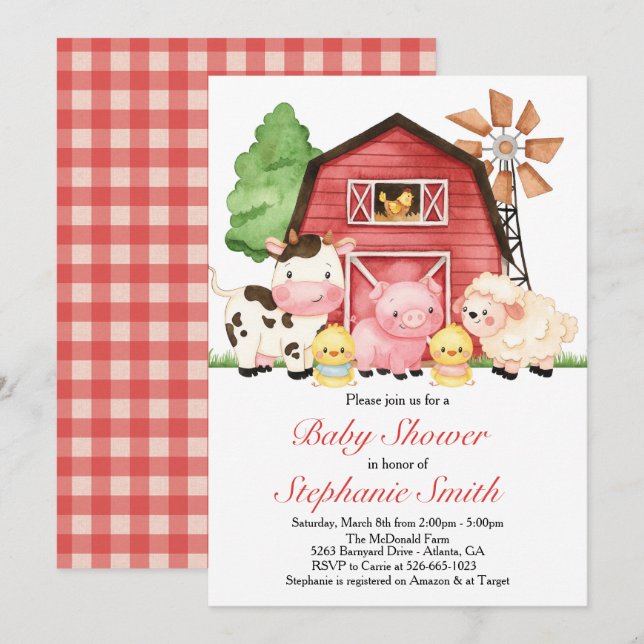 Farm Baby Shower invitation, Barnyard Baby Shower Invitation (Front/Back)