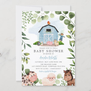 Farm Baby Shower invitation, Blue Barn Invite