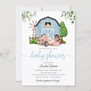 Farm Baby Shower invitation, Blue Barn Invite