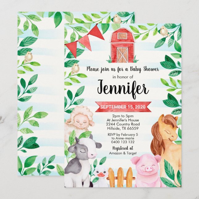 Farm Baby Shower Invitation Farm Animals Shower (Front/Back)