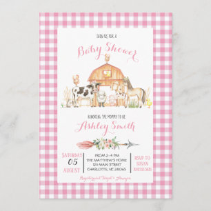 farm baby shower invitation pink girl
