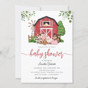 Farm Baby Shower invitation, Red Barn Invite