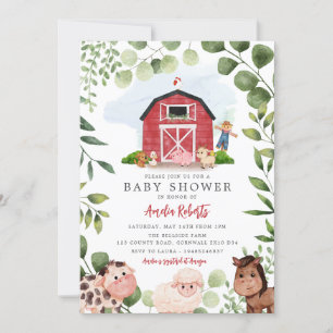 Farm Baby Shower invitation, Red Barn Invite