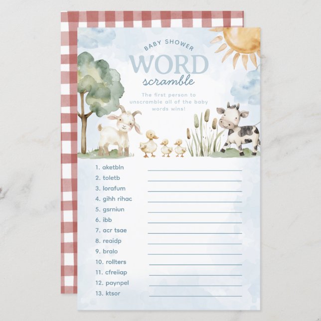 Farm Baby Shower Word Scramble Game (Front/Back)