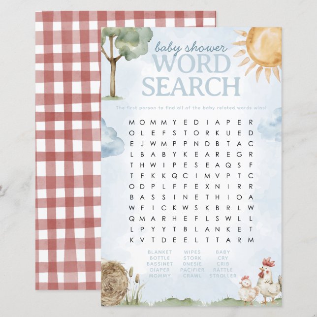 Farm Baby Shower Word Search Game (Front/Back)