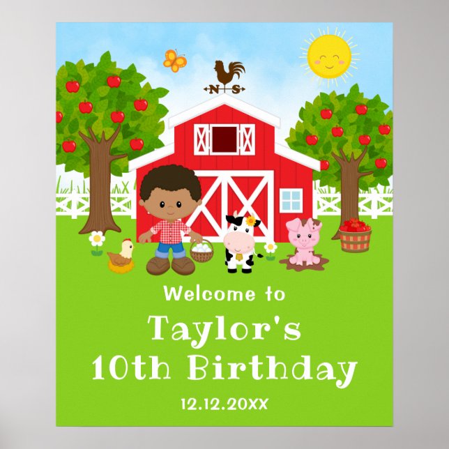 Farm Barn African American Boy Birthday Welcome Poster (Front)
