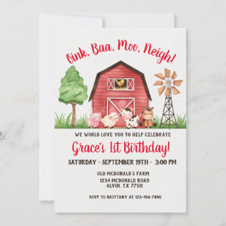 Farm Barnyard 1st Birthday Invitation