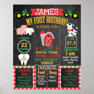 Farm Barnyard 1st Birthday Milestone Poster