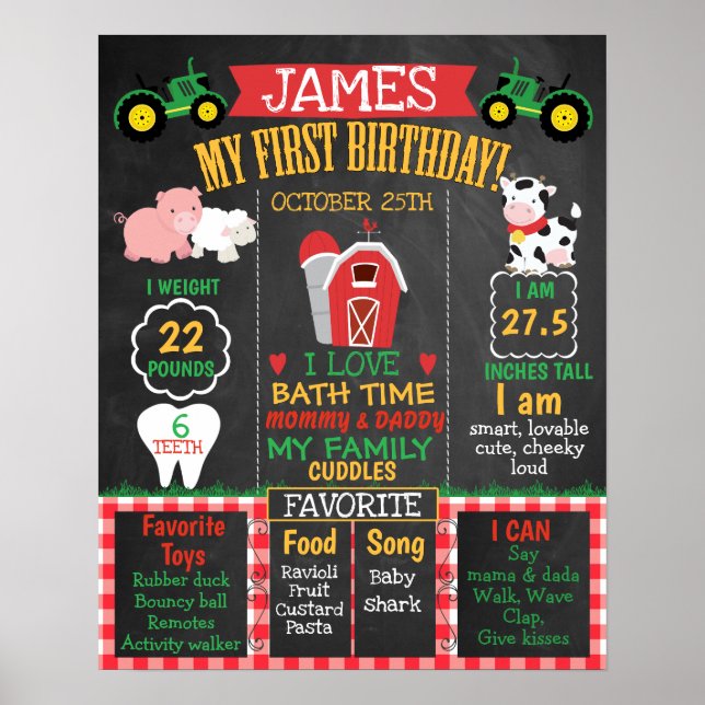 Farm Barnyard 1st Birthday Milestone Poster (Front)
