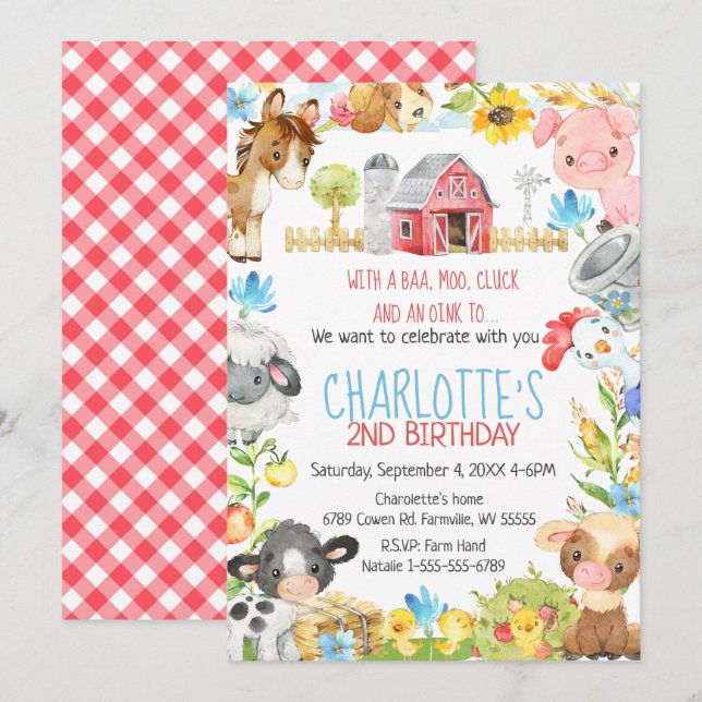 Farm Barnyard Animal Birthday Invitation (Front/Back)