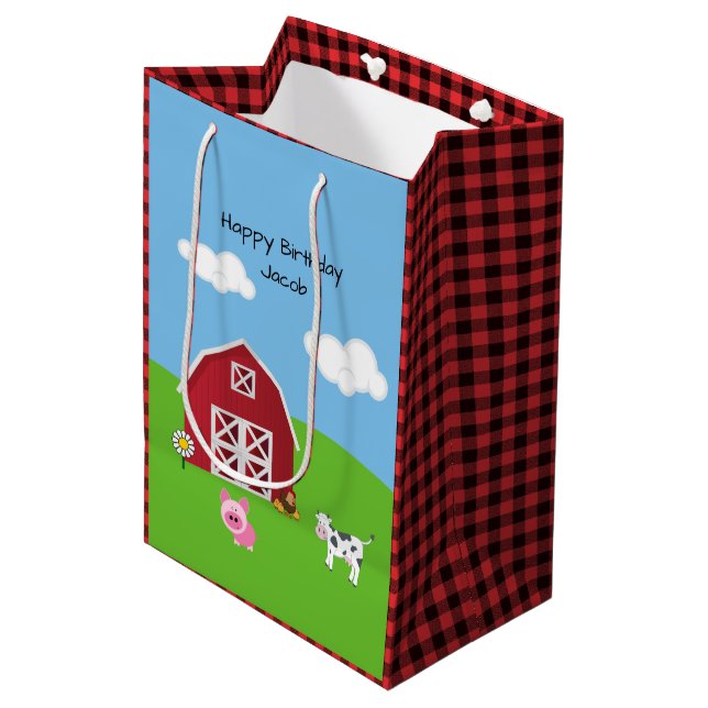 Farm Barnyard Animal Birthday Medium Gift Bag (Front Angled)