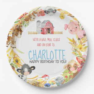 Farm Barnyard Animal Birthday Paper Plate
