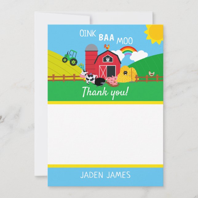 Farm Barnyard Animal Birthday Thank You (Front)