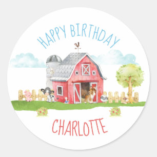 Farm Barnyard Animal Happy Birthday Classic Round Sticker