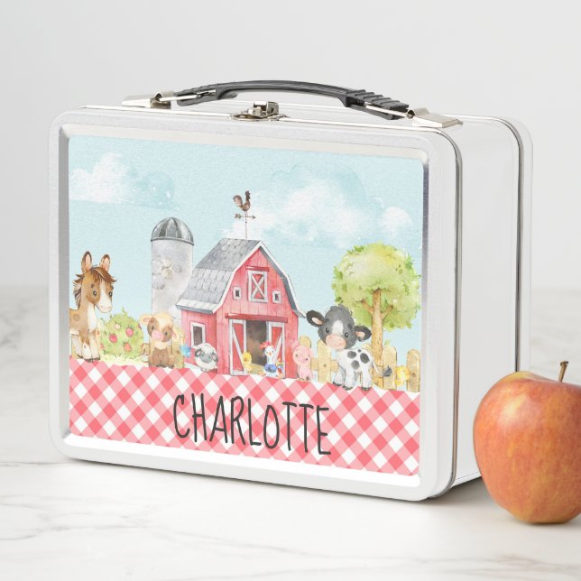 Farm Barnyard Animal Monogram Personalised Metal Lunch Box (In Situ)