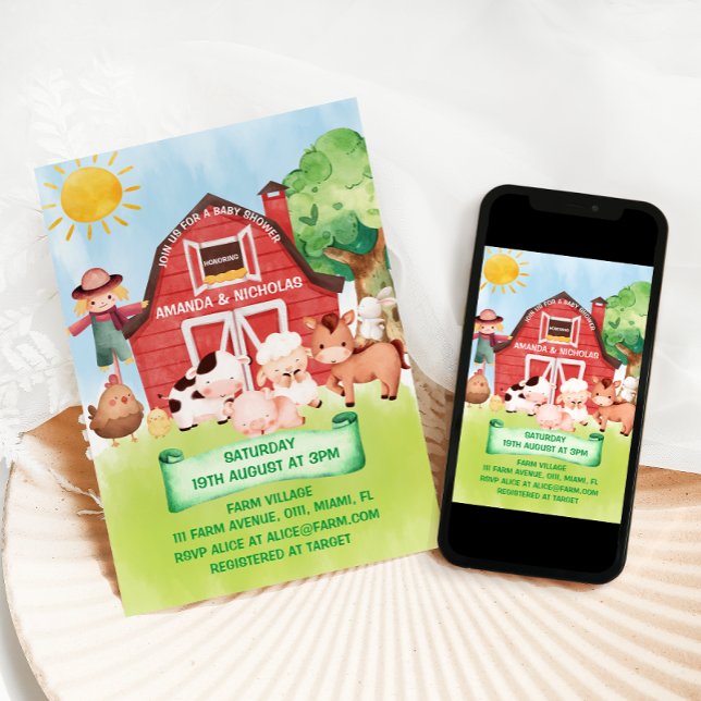 Farm Barnyard Animals Cute Baby Shower  Invitation (Creator Uploaded)