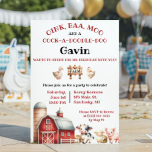 Farm, Barnyard Animals, Kids' Birthday Party Invitation