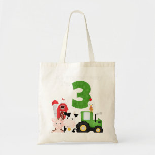 Farm Barnyard Animals Tractor 3rd Birthday 3 Year Tote Bag